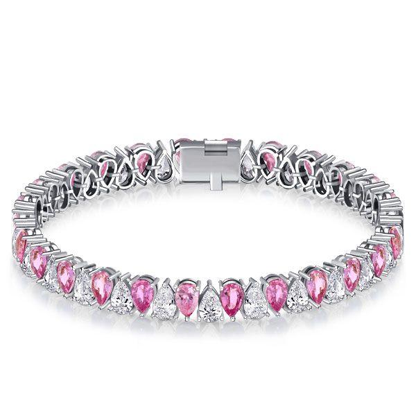 White & Pink Pear Shaped Stone Bracelet - 925 Sterling Silver Wedding Jewelry