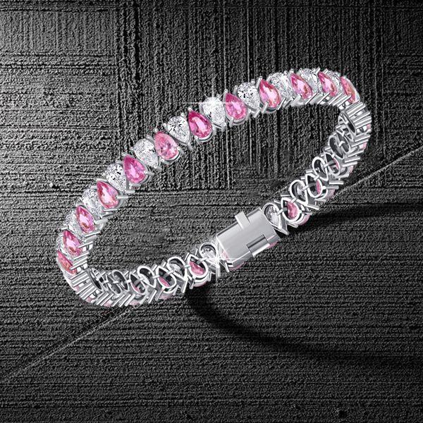White & Pink Pear Shaped Stone Bracelet - 925 Sterling Silver Wedding Jewelry