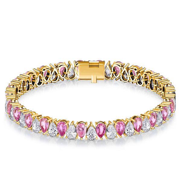 White & Pink Pear Shaped Stone Bracelet - 925 Sterling Silver Wedding Jewelry
