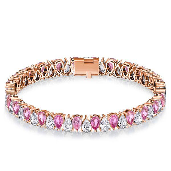 White & Pink Pear Shaped Stone Bracelet - 925 Sterling Silver Wedding Jewelry