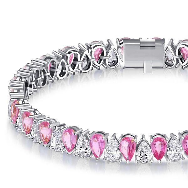 White & Pink Pear Shaped Stone Bracelet - 925 Sterling Silver Wedding Jewelry