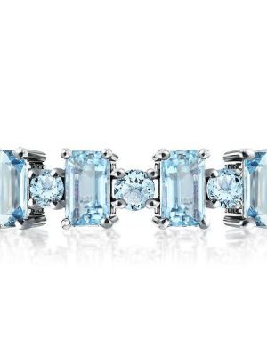 Aquamarine Baguette Wedding Band Ring for Women - 925 Sterling Silver