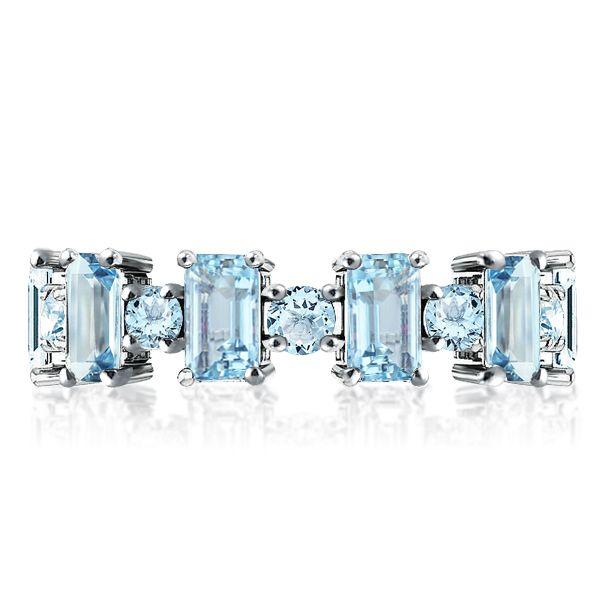 Aquamarine Baguette Wedding Band Ring for Women - 925 Sterling Silver