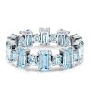 Aquamarine Baguette Wedding Band Ring for Women - 925 Sterling Silver