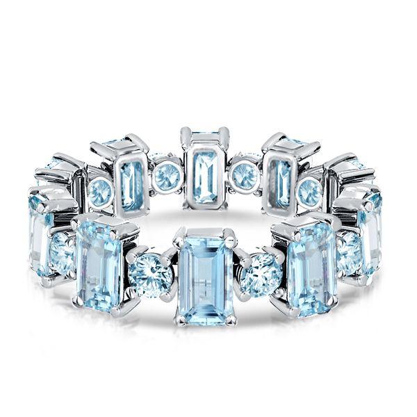 Aquamarine Baguette Wedding Band Ring for Women - 925 Sterling Silver