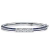 Blue Sapphire & Emerald Cut Sterling Silver Bangle Bracelet for Women - 7, 8, 9 Inch