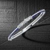 Blue Sapphire & Emerald Cut Sterling Silver Bangle Bracelet for Women - 7, 8, 9 Inch