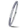Blue Sapphire & Emerald Cut Sterling Silver Bangle Bracelet for Women - 7, 8, 9 Inch