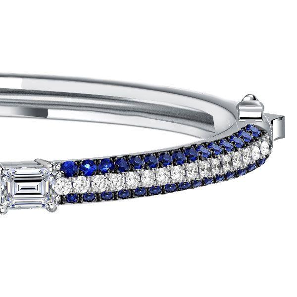 Blue Sapphire & Emerald Cut Sterling Silver Bangle Bracelet for Women - 7, 8, 9 Inch