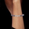 Blue Sapphire & Emerald Cut Sterling Silver Bangle Bracelet for Women - 7, 8, 9 Inch