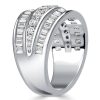 Triple Row White Sapphire Wedding Band | 2.35 CTW Anniversary Ring in Sterling Silver