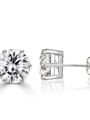 Round Cut Six Prong Stud Earrings in Rhodium Plated 925 Sterling Silver | 4.00 CT. TW.