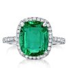 Emerald Cut Sapphire Halo Engagement Ring in Sterling Silver with Rhodium Finish