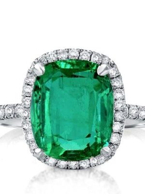 Emerald Cut Sapphire Halo Engagement Ring in Sterling Silver with Rhodium Finish