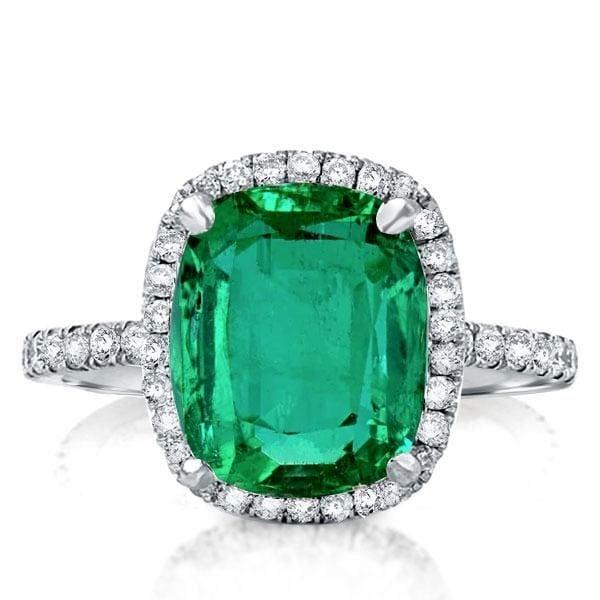 Emerald Cut Sapphire Halo Engagement Ring in Sterling Silver with Rhodium Finish