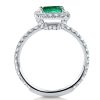 Emerald Cut Sapphire Halo Engagement Ring in Sterling Silver with Rhodium Finish