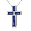 Baguette Cut Blue Sapphire Cross Necklace in Rhodium Plated 925 Sterling Silver