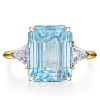 Emerald Cut Aquamarine Three Stone Engagement Ring - Sterling Silver