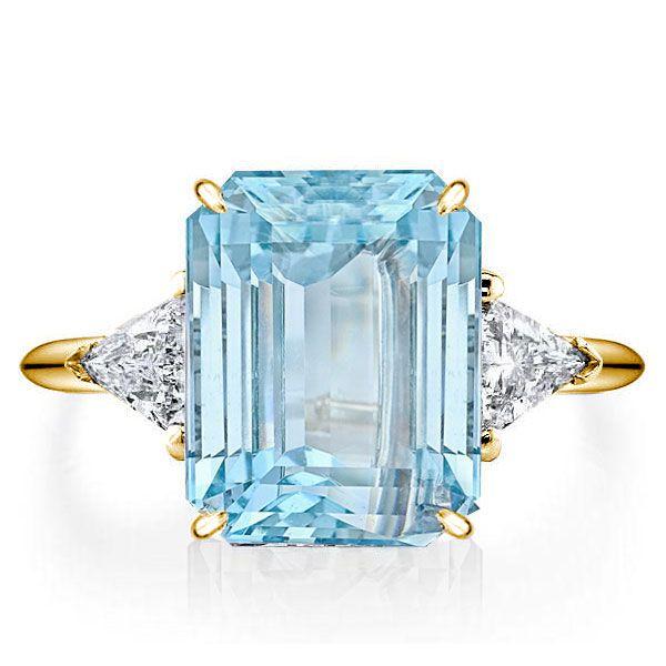 Emerald Cut Aquamarine Three Stone Engagement Ring - Sterling Silver