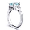 Emerald Cut Aquamarine Three Stone Engagement Ring - Sterling Silver
