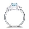 Emerald Cut Aquamarine Three Stone Engagement Ring - Sterling Silver