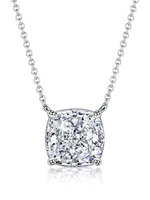 Cushion Cut Solitaire Pendant Necklace - 925 Sterling Silver, 4 CT TW