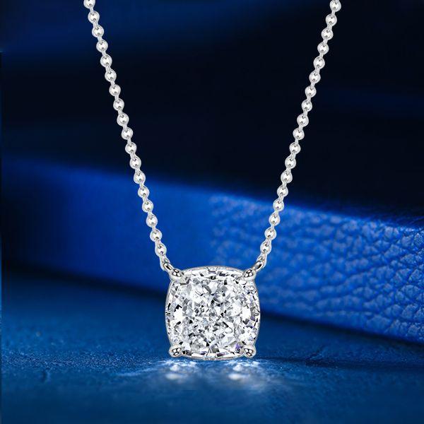 Cushion Cut Solitaire Pendant Necklace - 925 Sterling Silver, 4 CT TW