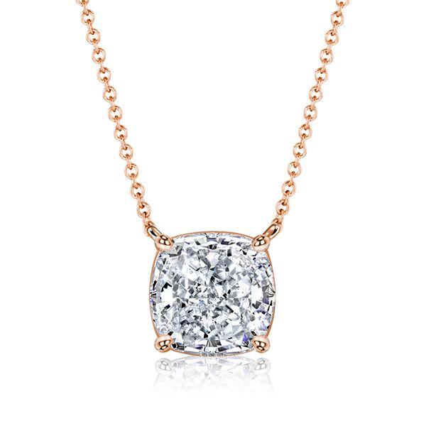 Cushion Cut Solitaire Pendant Necklace - 925 Sterling Silver, 4 CT TW