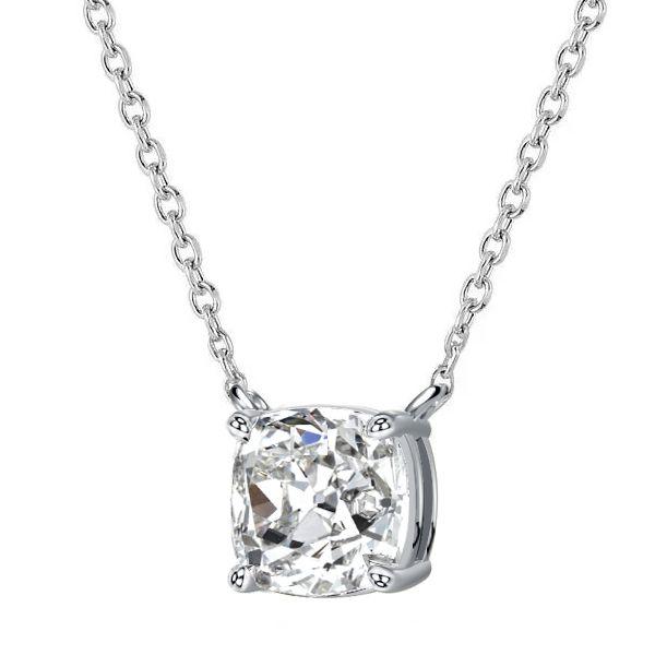 Cushion Cut Solitaire Pendant Necklace - 925 Sterling Silver, 4 CT TW