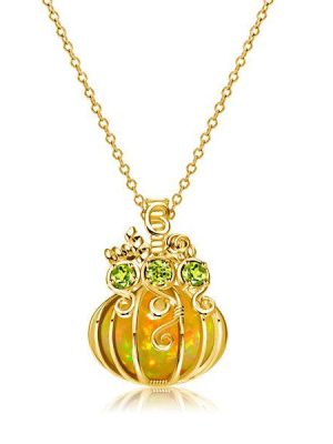 Halloween Pumpkin Opal Necklace - 18K Gold Plated Sterling Silver Pendant