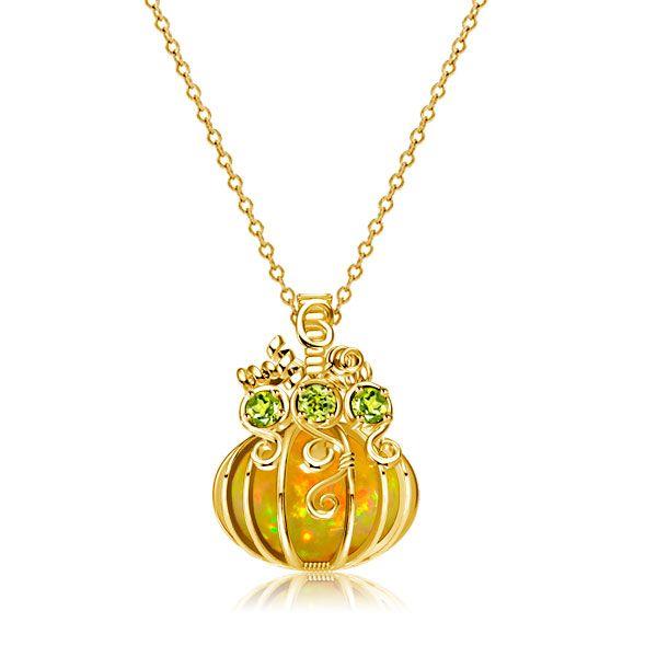 Halloween Pumpkin Opal Necklace - 18K Gold Plated Sterling Silver Pendant