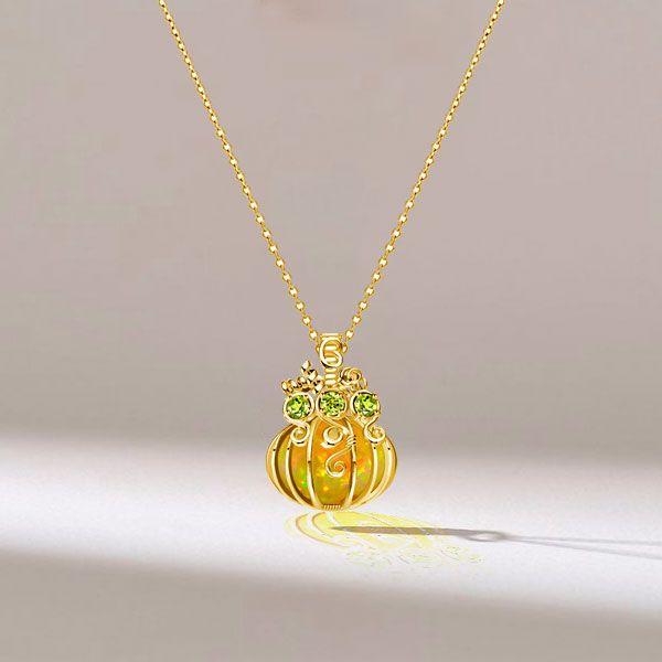 Halloween Pumpkin Opal Necklace - 18K Gold Plated Sterling Silver Pendant