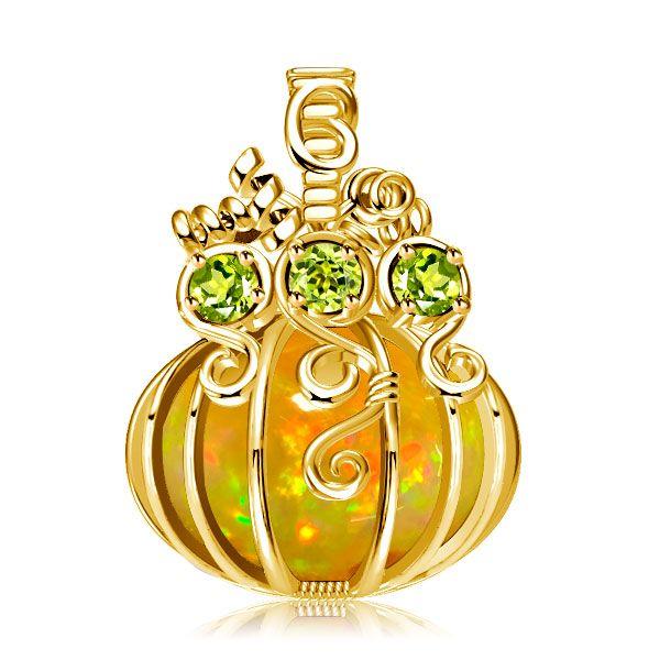 Halloween Pumpkin Opal Necklace - 18K Gold Plated Sterling Silver Pendant