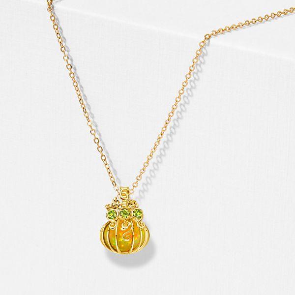 Halloween Pumpkin Opal Necklace - 18K Gold Plated Sterling Silver Pendant