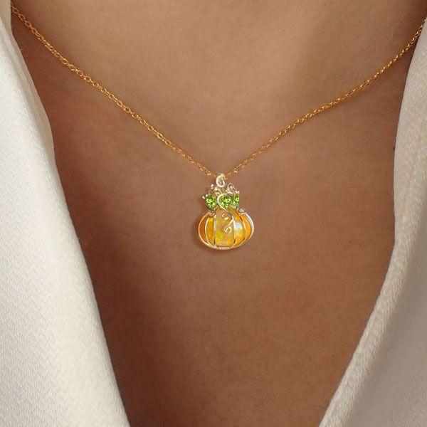 Halloween Pumpkin Opal Necklace - 18K Gold Plated Sterling Silver Pendant