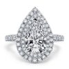 Pear Cut White Sapphire Engagement Ring Double Halo Sterling Silver Wedding Ring