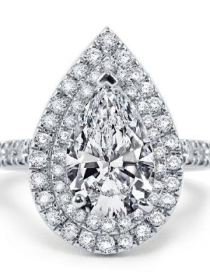 Pear Cut White Sapphire Engagement Ring Double Halo Sterling Silver Wedding Ring