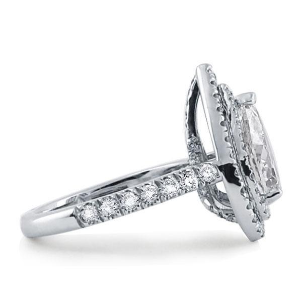 Pear Cut White Sapphire Engagement Ring Double Halo Sterling Silver Wedding Ring