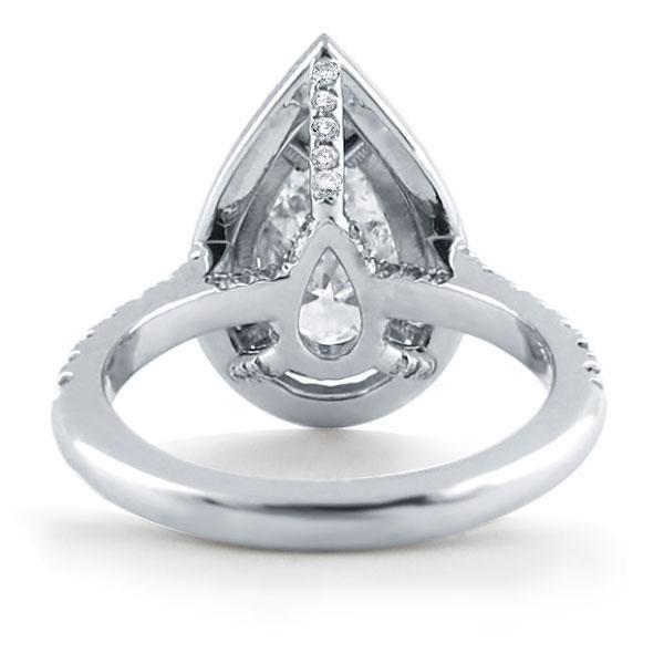 Pear Cut White Sapphire Engagement Ring Double Halo Sterling Silver Wedding Ring