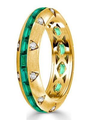 Emerald Eternity Band - Golden Baguette Ring in 18K Gold Plated Sterling Silver
