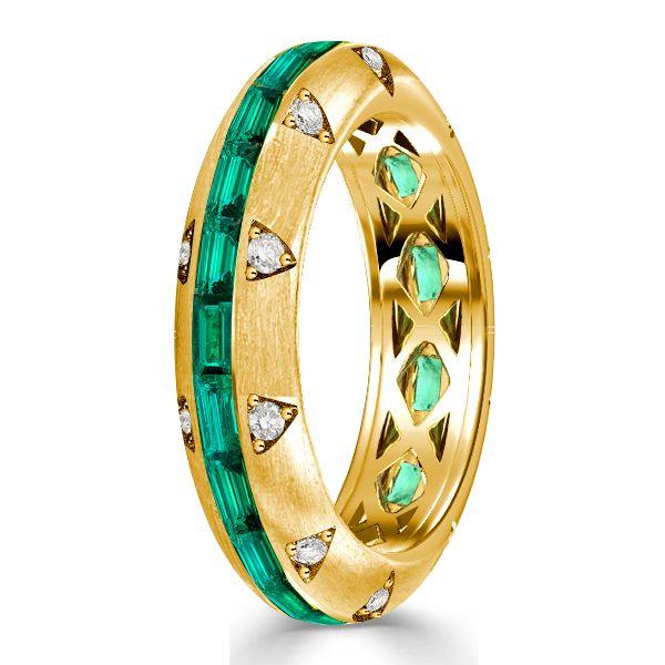 Emerald Eternity Band - Golden Baguette Ring in 18K Gold Plated Sterling Silver
