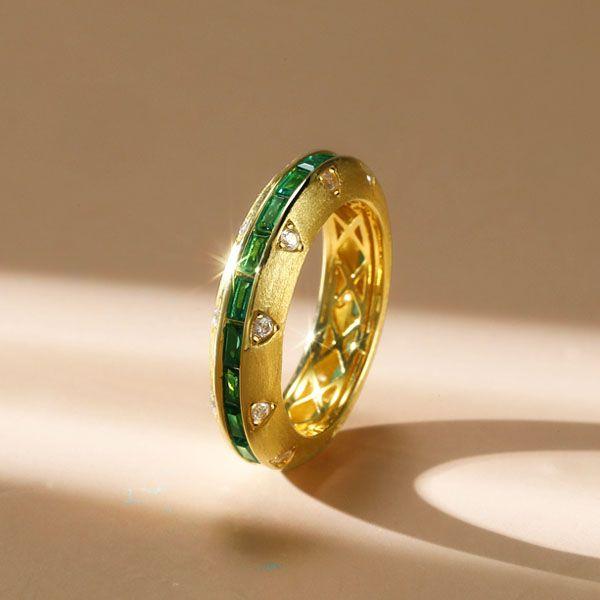 Emerald Eternity Band - Golden Baguette Ring in 18K Gold Plated Sterling Silver