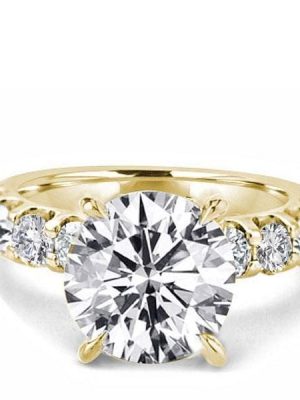 Classic Round Created White Sapphire Engagement Ring, 18K Gold Plated Sterling Silver