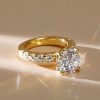 Classic Round Created White Sapphire Engagement Ring, 18K Gold Plated Sterling Silver