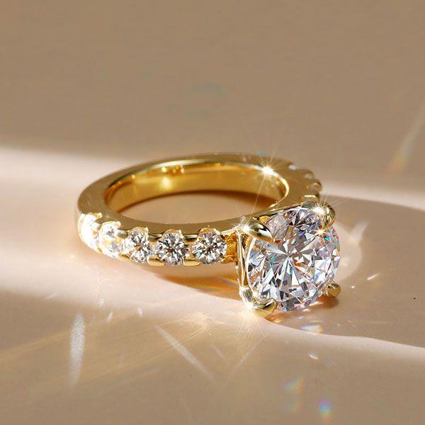 Classic Round Created White Sapphire Engagement Ring, 18K Gold Plated Sterling Silver