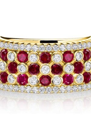 White & Ruby Sapphire Wedding Band - 18K Gold Plated Sterling Silver Multi Row Ring