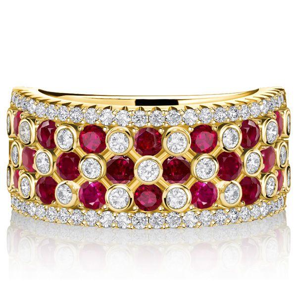 White & Ruby Sapphire Wedding Band - 18K Gold Plated Sterling Silver Multi Row Ring
