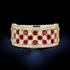 White & Ruby Sapphire Wedding Band - 18K Gold Plated Sterling Silver Multi Row Ring