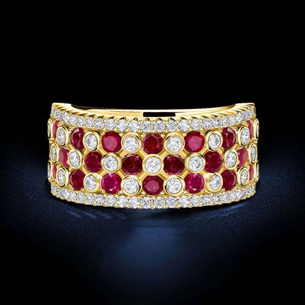 White & Ruby Sapphire Wedding Band - 18K Gold Plated Sterling Silver Multi Row Ring