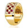 White & Ruby Sapphire Wedding Band - 18K Gold Plated Sterling Silver Multi Row Ring